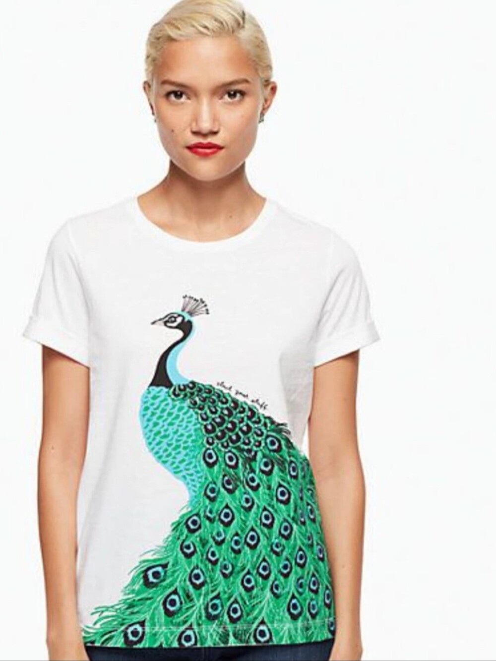 KATE SPADE BROOME Street Peacock Plume Tee Size XL. NWOT